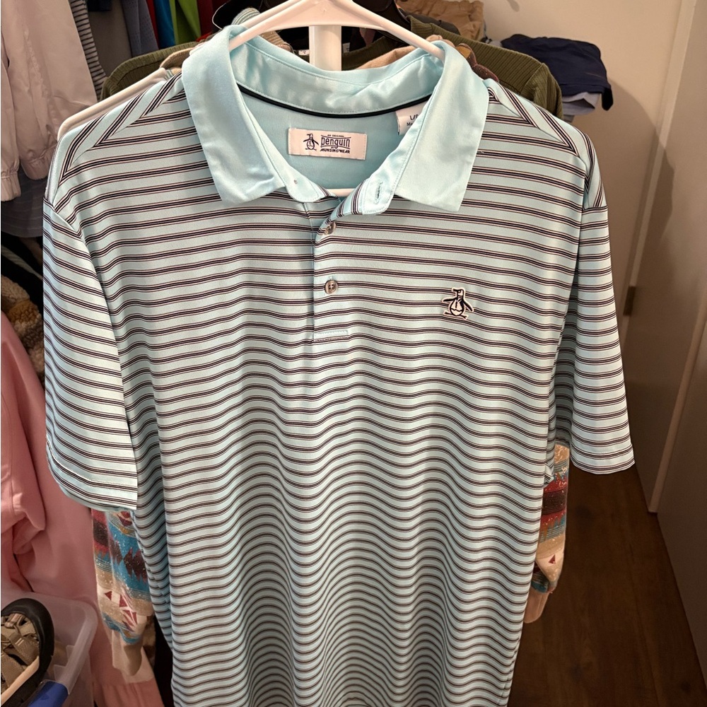 Original Penguin Men's Striped Polo Shirt - Light Blue